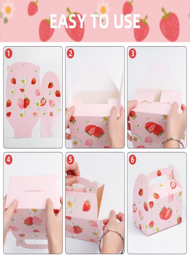 12 Pack Strawberry Birthday Party Favor Box - Pink Dual Sided Berry Themed Gift Bags for Baby Shower, First Birthday Celebration Candy Goodie Present Folding Paper Treat Box for Kids - Image 4