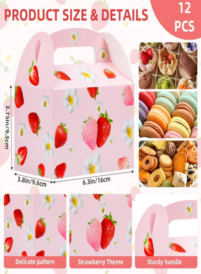 12 Pack Strawberry Birthday Party Favor Box - Pink Dual Sided Berry Themed Gift Bags for Baby Shower, First Birthday Celebration Candy Goodie Present Folding Paper Treat Box for Kids - Image 3