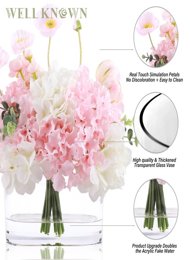 WELL KNOWN Hydrangea Tulip Flowers in Vase, Artificial Flowers with Vase, Silk Hydrangea Tulip Flower Faux Flowers in Vase Centerpiece Table Decor for Dining Room Decoration (Pink) - Image 4