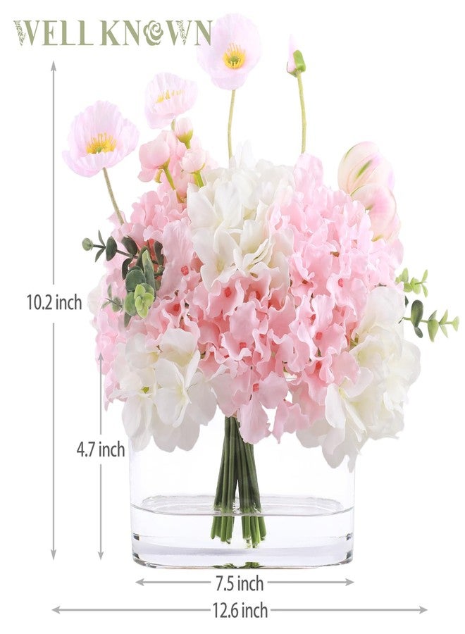 WELL KNOWN Hydrangea Tulip Flowers in Vase, Artificial Flowers with Vase, Silk Hydrangea Tulip Flower Faux Flowers in Vase Centerpiece Table Decor for Dining Room Decoration (Pink) - Image 5