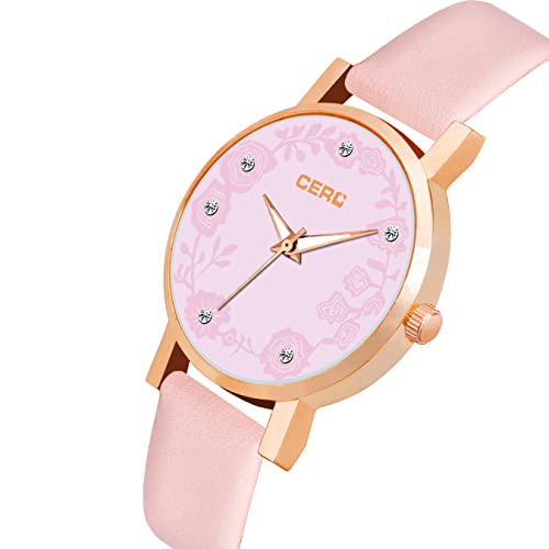 CERO Pack of 2 Analogue Leather Strap Girls & Women's Watch (Black & Pink Dial and Strap) - Image 5