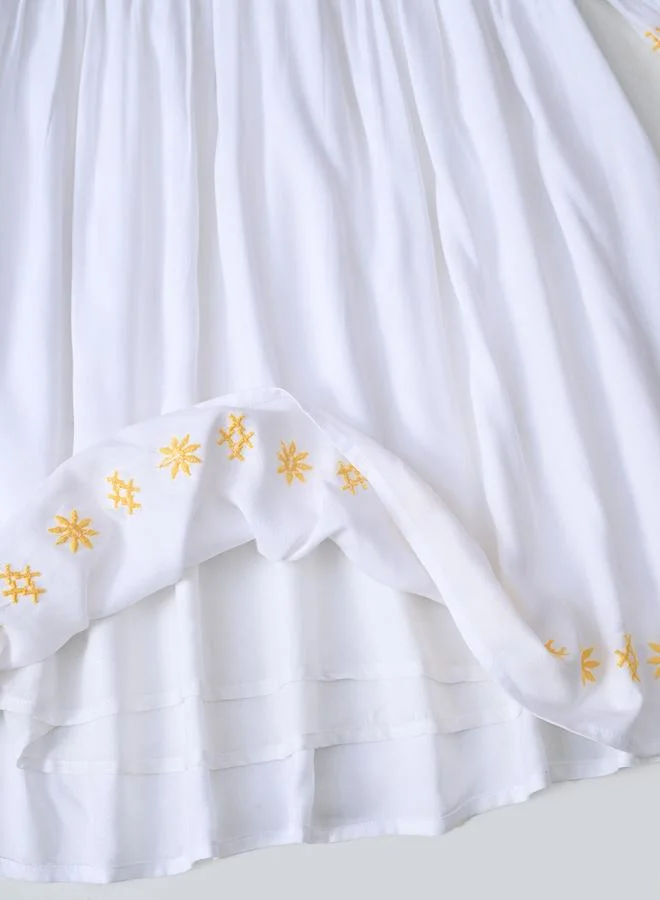 BELLA MODA Bella Moda Embroidered 3/4 Sleeves Cotton Dress with Button Front