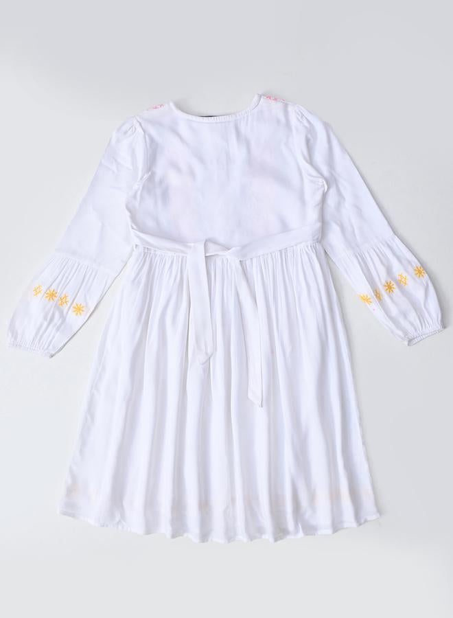 Bella Moda Embroidered 3/4 Sleeves Cotton Dress with Button Front - Image 3