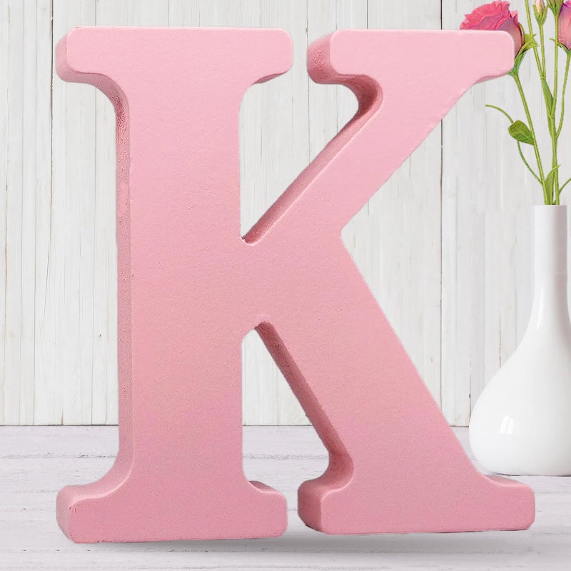 AOCEAN 8 Inch Pink Wood Letters Unfinished Wood Letters for Wall Decor Decorative Standing Letters Slices Sign Board Decoration for Craft Home Party Projects (K) - Image 1