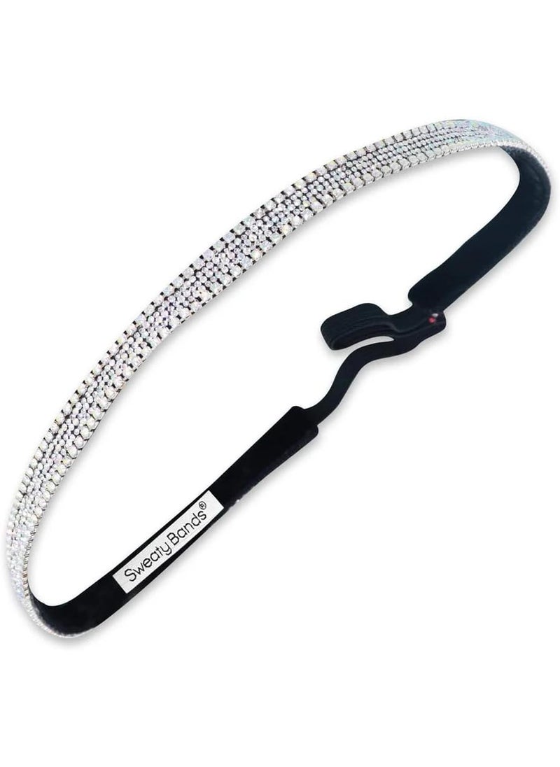Sweaty Bands - Sweaty Bands Womens Girls Headband for an Active Lifestyle  NonSlip Grip SweatWicking VelvetLined Rhinestone Jeweled Hairband  Bling Iridescent Ice - Image 1