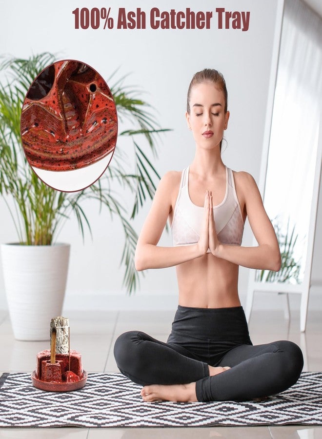 Fanadith 4 in 1 Incense Holder, Incense Burner, Palo Santo Holder, Ceramic Ash Catcher Tray for Meditation Room, Candle Holder for Burning Sage (Speckled Red) - Image 4