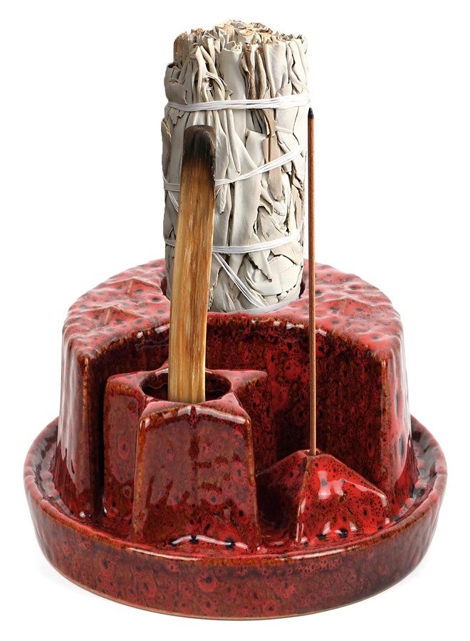 Fanadith 4 in 1 Incense Holder, Incense Burner, Palo Santo Holder, Ceramic Ash Catcher Tray for Meditation Room, Candle Holder for Burning Sage (Speckled Red) - Image 1