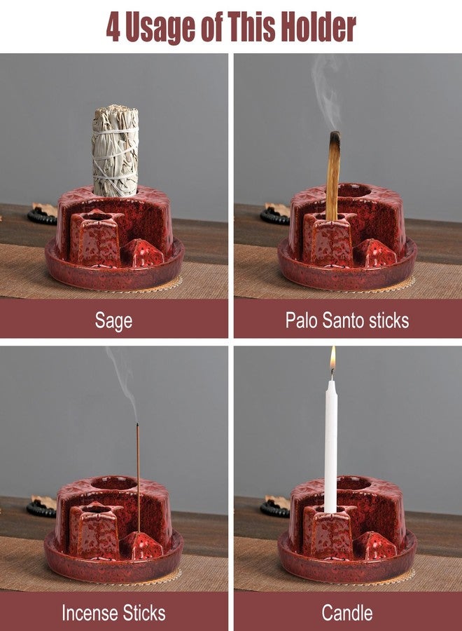 Fanadith 4 in 1 Incense Holder, Incense Burner, Palo Santo Holder, Ceramic Ash Catcher Tray for Meditation Room, Candle Holder for Burning Sage (Speckled Red) - Image 5