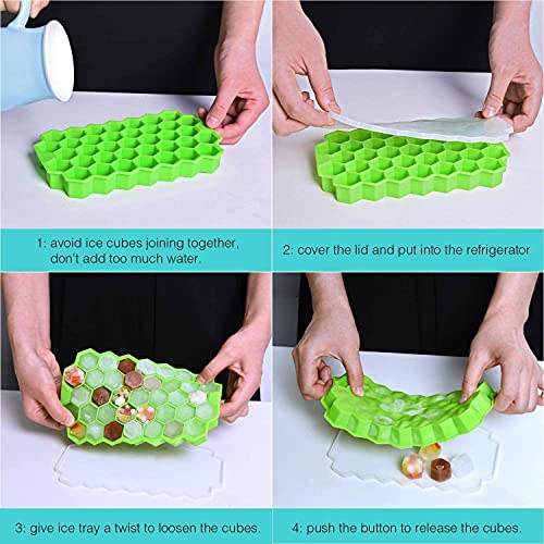 SGMVK Ice Cube Tray Silicone for Freezer Honeycomb 37 Cavity Ice Cube Mould Flexible Tray for Freezer, Chocolate Cake Maker, Ice Trays for Chilled Drinks, Reusable Multi Color (1, Honeycomb with LID) - Image 5