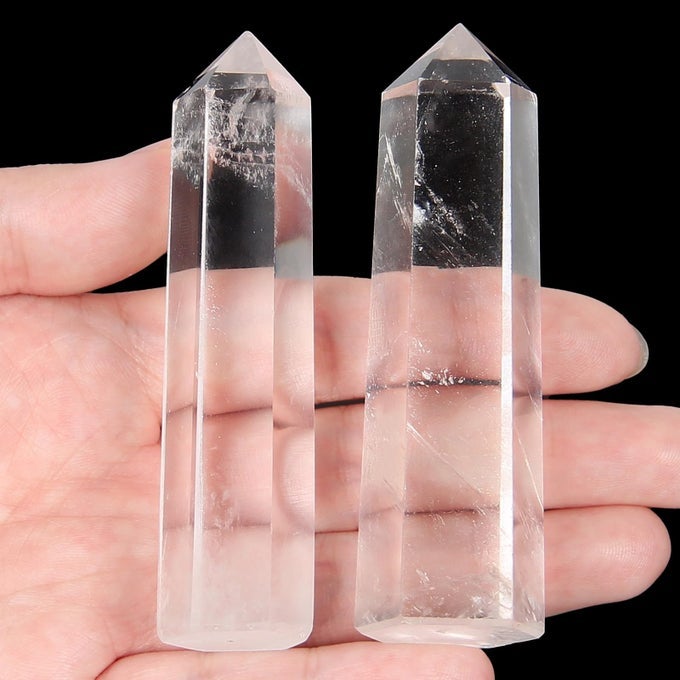 CLEAR QUARTZ CRYSTAL WAND2 PCS 2831 NATURAL CLEAR QUARTZ CRYSTAL WANDS HEALING CRYSTAL AND STONES NATURAL CLEAR QUARTZ STONE TOWER GIFT BOX PACKAGING
