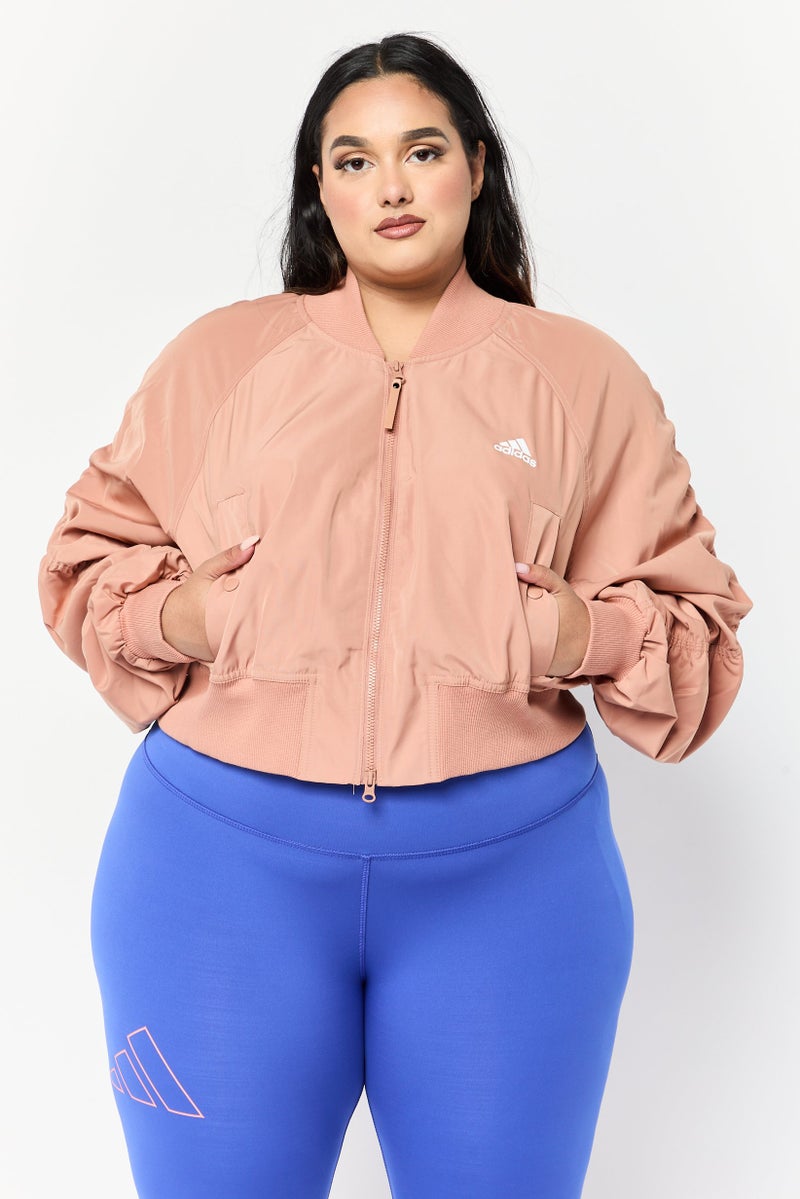 Adidas Women Brand Logo Bomber Jacket, Brown  - Image 1