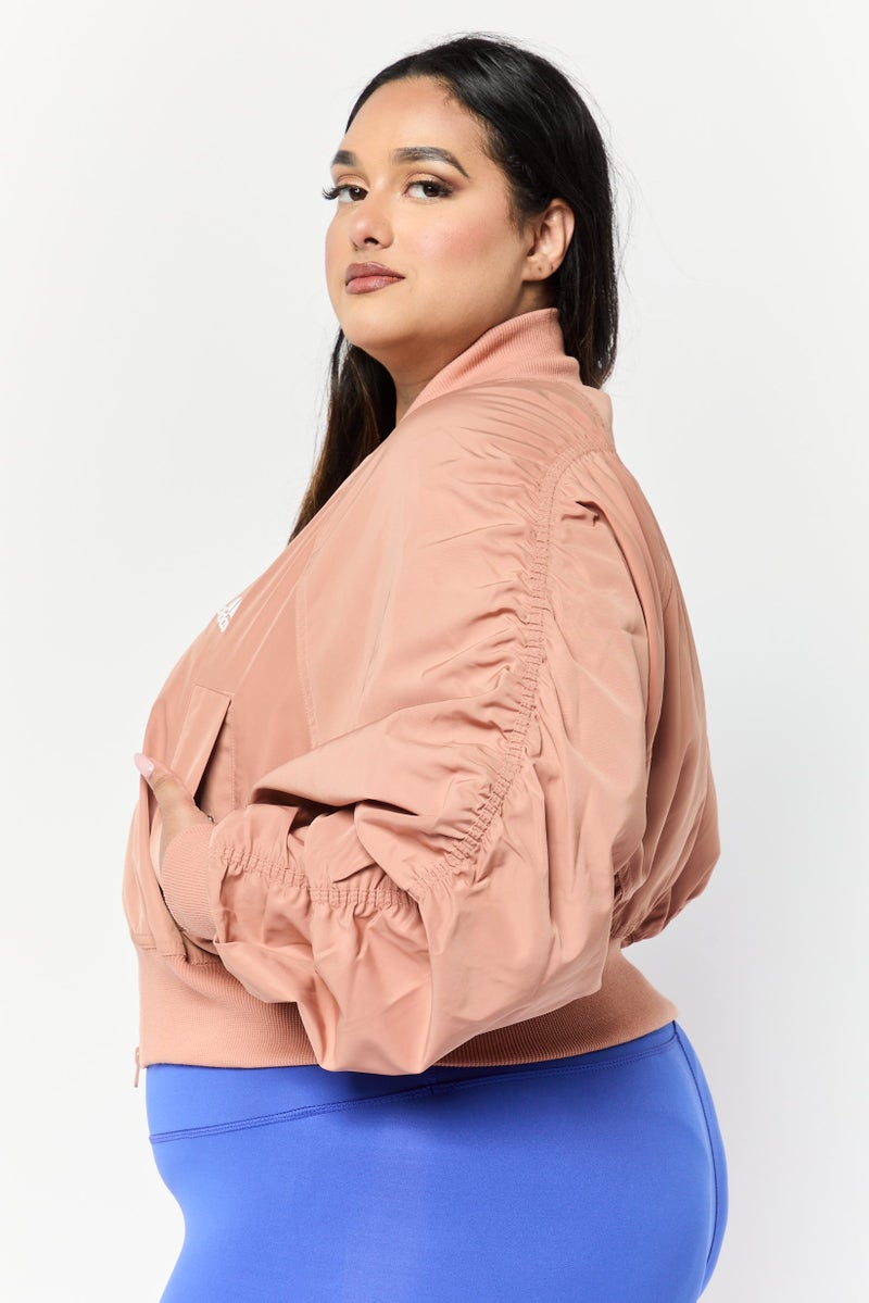Adidas Women Brand Logo Bomber Jacket, Brown  - Image 3