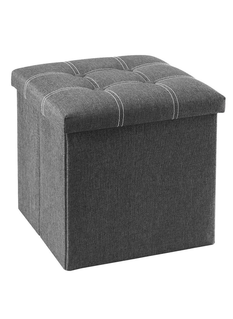 Hihonor 15 inches Storage Ottoman Cube, Foldable Storage Boxes Footrest Step Stool, Padded Seat for Dorm Living Room, Support 350lbs, Line Fabric (Grey)  - Image 1