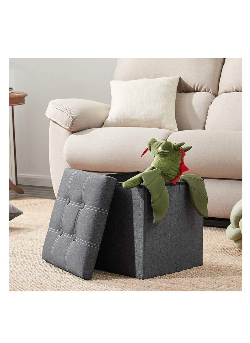 Hihonor 15 inches Storage Ottoman Cube, Foldable Storage Boxes Footrest Step Stool, Padded Seat for Dorm Living Room, Support 350lbs, Line Fabric (Grey)  - Image 2
