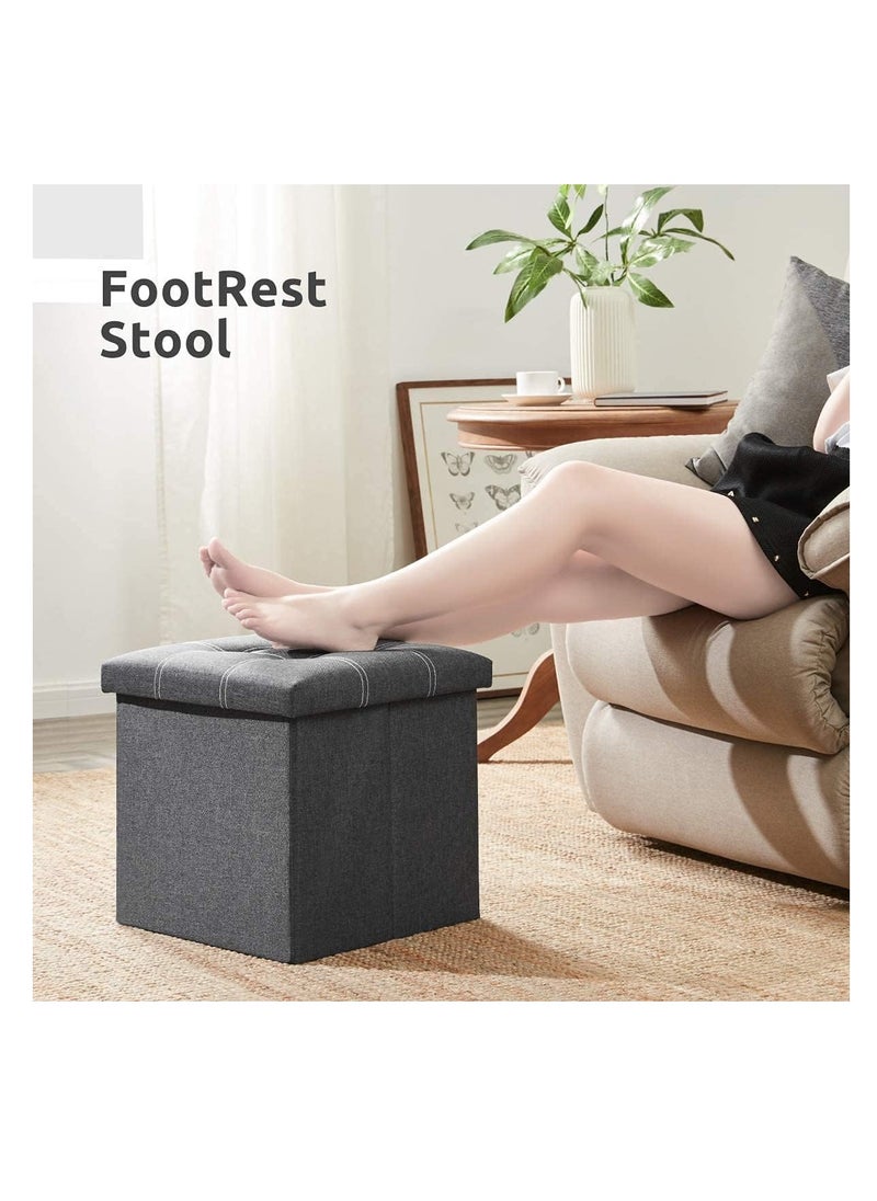 Hihonor 15 inches Storage Ottoman Cube, Foldable Storage Boxes Footrest Step Stool, Padded Seat for Dorm Living Room, Support 350lbs, Line Fabric (Grey)  - Image 4