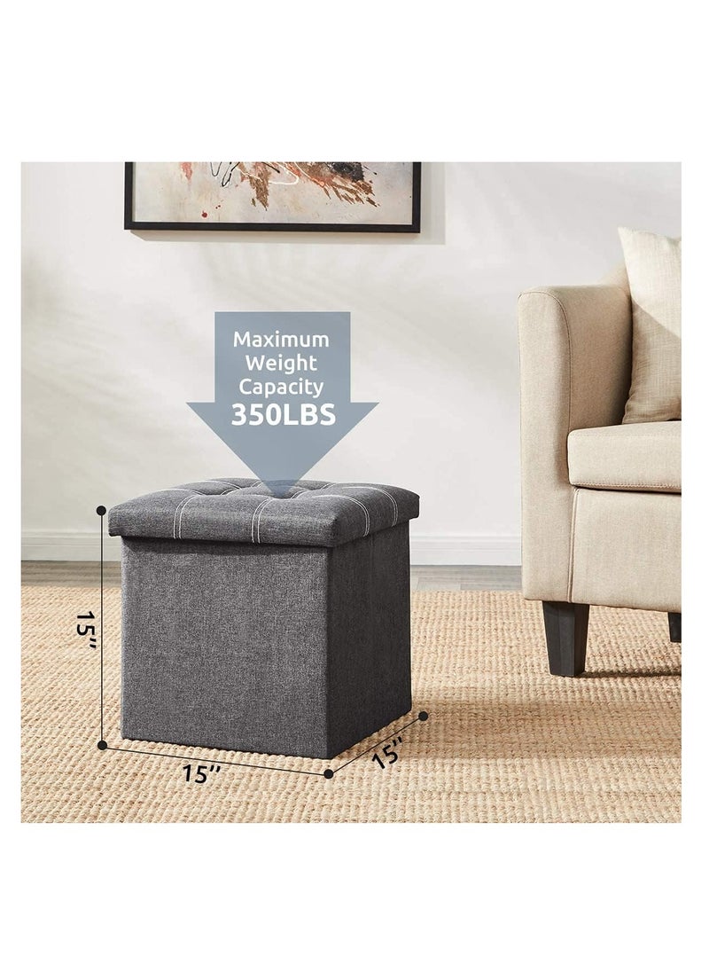 Hihonor 15 inches Storage Ottoman Cube, Foldable Storage Boxes Footrest Step Stool, Padded Seat for Dorm Living Room, Support 350lbs, Line Fabric (Grey)  - Image 5