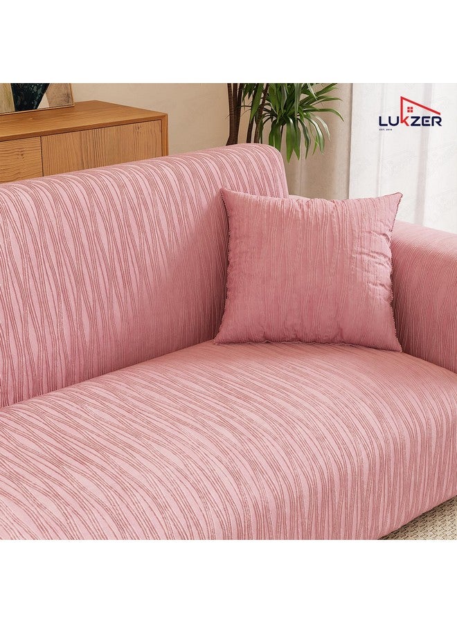 Lukzer 5 Seater Pastel Pink Wavy Stripes Pattern Sofa Cover | 240 GSM Universal Stretch Fit 3+1+1 Jacquard Fabric Couch Protector | Fully Covered Anti Slip & Washable Sofa Cover (SC-084-05) - Image 5