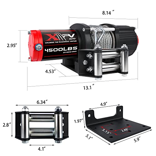 XPV AUTO 12V 4500LBS Steel Rope Electric Winch for Towing ATV/UTV Off Road with Wireless Remote Control Mounting Bracket IP67 Waterproof Electric Winch with 4-Way Roller Fairlead - Image 4