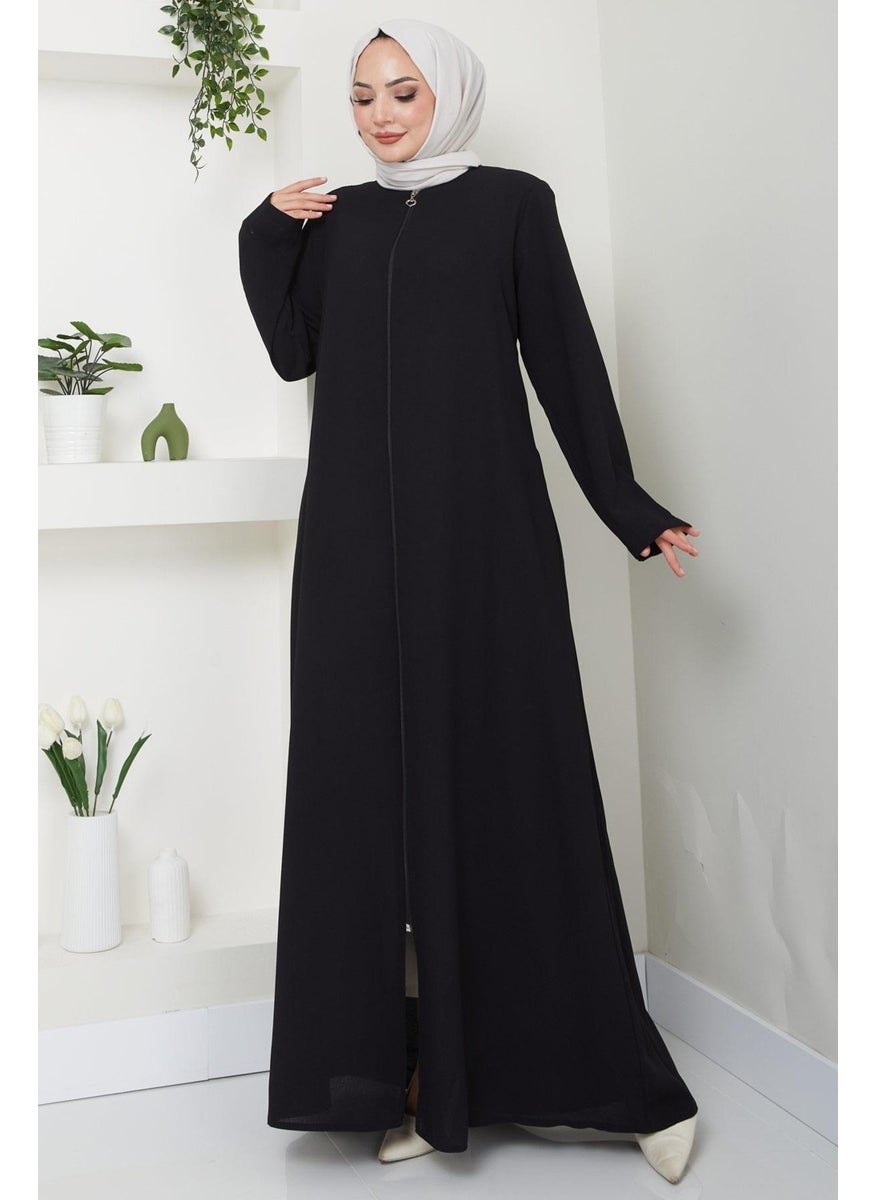 Hafsamina - Zippered Plus Size Abaya Black HM2488 - Image 1