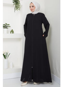 Zippered Plus Size Abaya Black HM2488