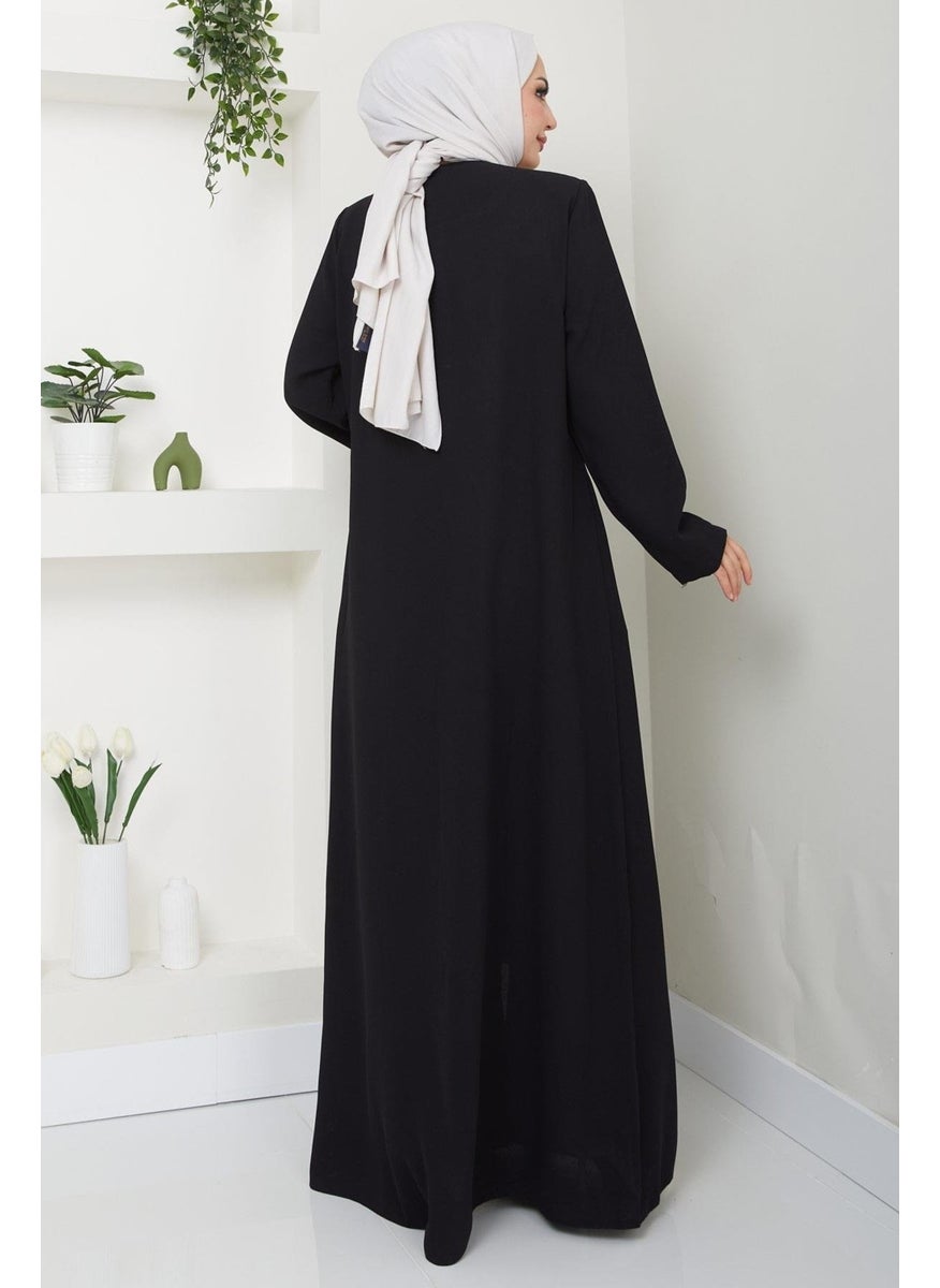 Hafsamina - Zippered Plus Size Abaya Black HM2488 - Image 1