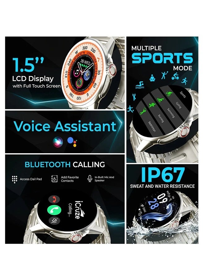 iCruze Pronto Vista Smartwatch with 1.5" LCD Display, Bluetooth Calling, Heart Rate & SpO2 Monitor, Multiple Sports Modes, 200+ Watch Faces, Wireless Charging, IP67 Water Resistance - Image 2