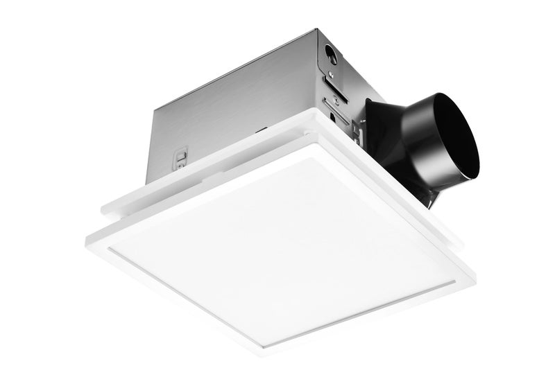 Tech Drive مروحة شفط حمام بتقنية القيادة مع ضوء 110 CFM هادئة للغاية 12 سون مروحة حمام مع ضوء 1000lm قابلة للتعتيم 3CCT ضوء LED 3000K 4000K 5000K قابل للاختيار طاقة نجمة مروحة تهوية بيضاء