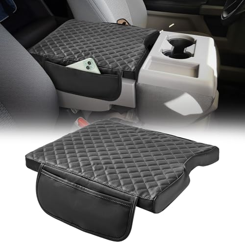 JOYTUTUS Center Console Cover Compatible with 20152026 Ford F150 20172026 F250 F350 F450 with 402040 Jump Seat Leather Armrest Cover Center Console Cushion with Side Pockets Jump Seat Only - Image 1