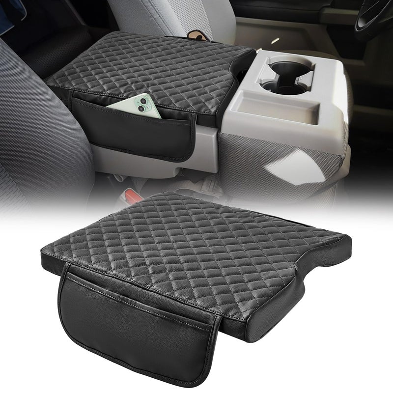 JOYTUTUS Center Console Cover Compatible with 20152026 Ford F150 20172026 F250 F350 F450 with 402040 Jump Seat Leather Armrest Cover Center Console Cushion with Side Pockets Jump Seat Only - Image 2