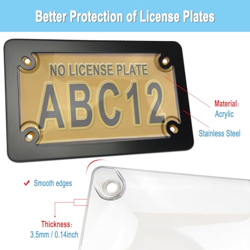 FBJTDQ Motorcycle License Plate Covers- Bubble License Plate Protector and Black Stainless Steel Metal License Plate Frame, Unbreakable Protective Cover is Clear, with Front Rear Screws Caps - Image 3