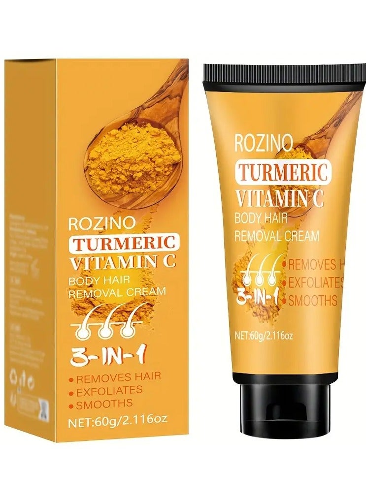 Rozino ROZINO Turmeric Vitamin C Hair Removal Cream, 60g - Fast-Acting & Long-Lasting, Painless for All Skin Types, Alcohol-Free, Ideal for Face, Legs, Arms, Underarms, with Smooth Skin Results - Image 1