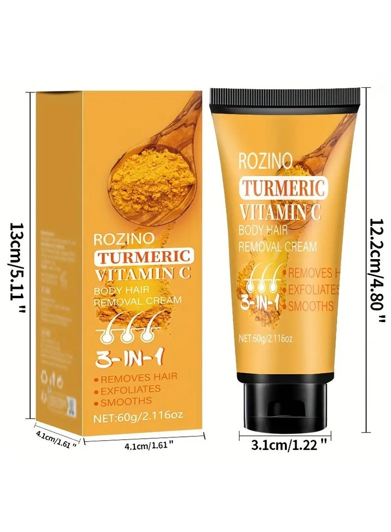 Rozino ROZINO Turmeric Vitamin C Hair Removal Cream, 60g - Fast-Acting & Long-Lasting, Painless for All Skin Types, Alcohol-Free, Ideal for Face, Legs, Arms, Underarms, with Smooth Skin Results - Image 2