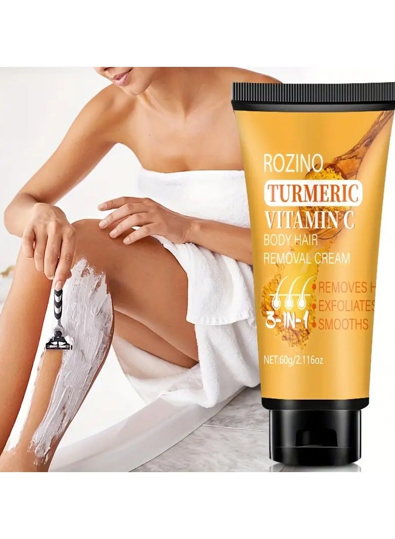 Rozino ROZINO Turmeric Vitamin C Hair Removal Cream, 60g - Fast-Acting & Long-Lasting, Painless for All Skin Types, Alcohol-Free, Ideal for Face, Legs, Arms, Underarms, with Smooth Skin Results - Image 4