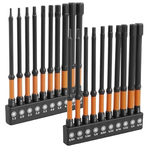 FAMIWIN Impact 4" Long Hex Head Drill Bit Set, 20PCS Allen Wrench Hex-Shank Set, Metric&SAE, 1/4" HexBit Magnetic S2 Steel Screwdriver-Bits with Storage Box - Image 1