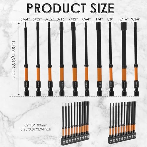 FAMIWIN Impact 4" Long Hex Head Drill Bit Set, 20PCS Allen Wrench Hex-Shank Set, Metric&SAE, 1/4" HexBit Magnetic S2 Steel Screwdriver-Bits with Storage Box - Image 2