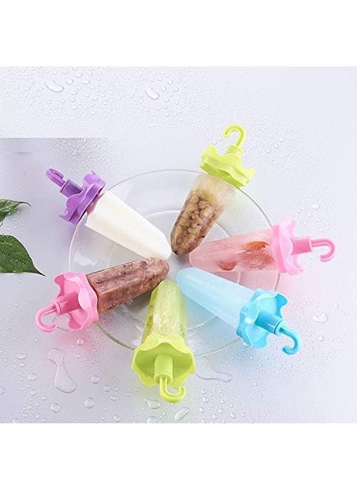 ATETO Umbrella Style Ice Candy Popsicle Mold Kulfi with Frozen Colorful Stick Ice Cube Transparent Tray CandyGolaKulfi Maker Kitchen Tool Multicolor 6 PCs