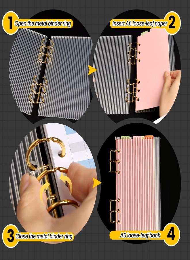 SBYURE A6 Binder Clear Acrylic Binder 6-Ring Budget Binders Thick Stripe A6 Planner Binders with Gold Metal Round Ring for Student Refillable Travel Office Supplies - Image 4