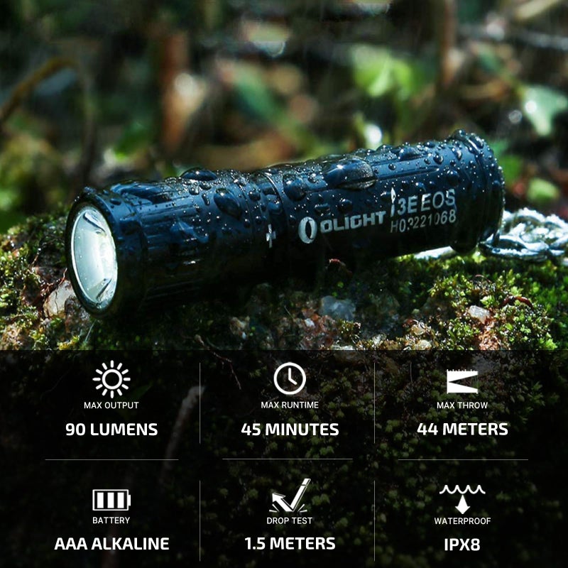 OLIGHT i3E EOS PMMA TIR Lens AAA EDC Flashlight 90 Lumens Compact Keychain Flash Light for Night, Camping (Black) - Image 2