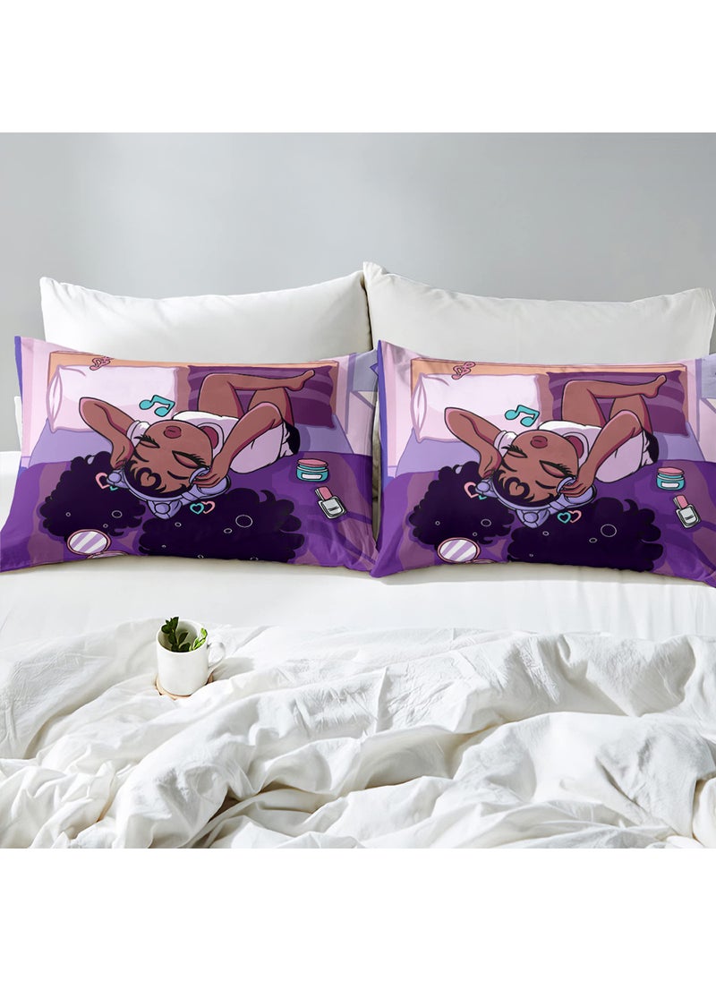 kodhyvj Black Girls Magic Comforter Sets  African American Girl Love Music Purple Designs Soft Fluffy Comforter Duvet  Full Size Afro Pretty Girls Comforter Set for Teens Kids Princess Cute Room Decor  - Image 4