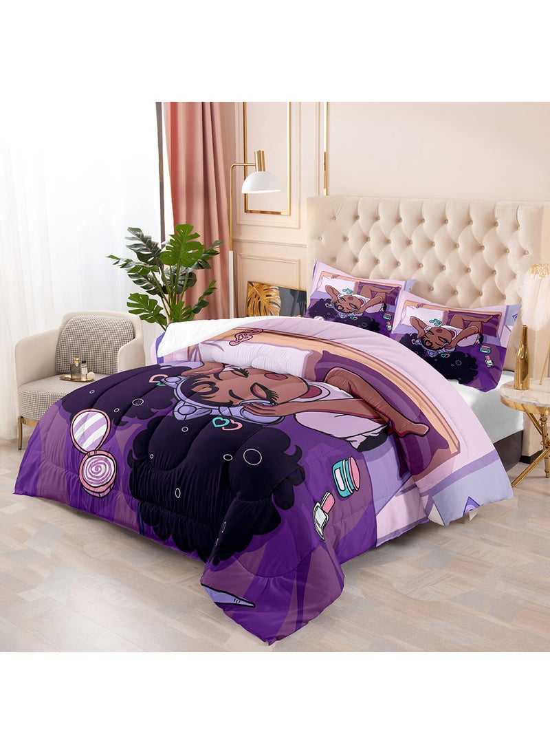 kodhyvj Black Girls Magic Comforter Sets  African American Girl Love Music Purple Designs Soft Fluffy Comforter Duvet  Full Size Afro Pretty Girls Comforter Set for Teens Kids Princess Cute Room Decor  - Image 3