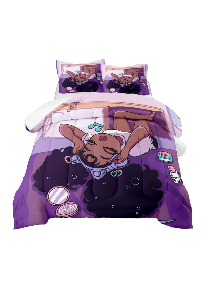 kodhyvj Black Girls Magic Comforter Sets  African American Girl Love Music Purple Designs Soft Fluffy Comforter Duvet  Full Size Afro Pretty Girls Comforter Set for Teens Kids Princess Cute Room Decor  - Image 1