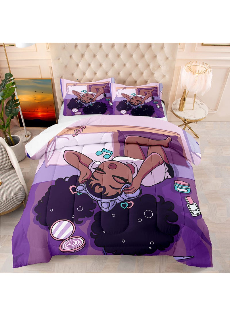 kodhyvj Black Girls Magic Comforter Sets  African American Girl Love Music Purple Designs Soft Fluffy Comforter Duvet  Full Size Afro Pretty Girls Comforter Set for Teens Kids Princess Cute Room Decor  - Image 2