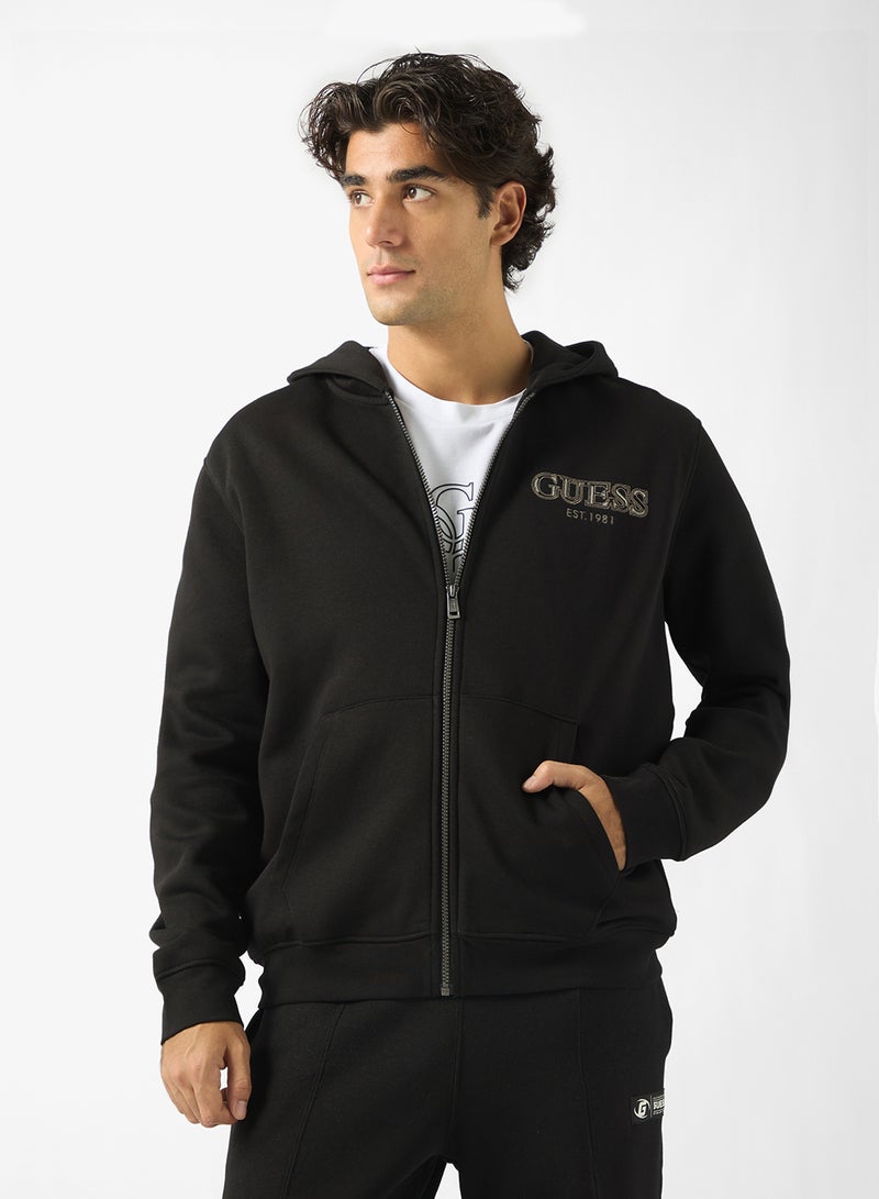 GUESS Zip Detailed Basic Hoodie - Image 1