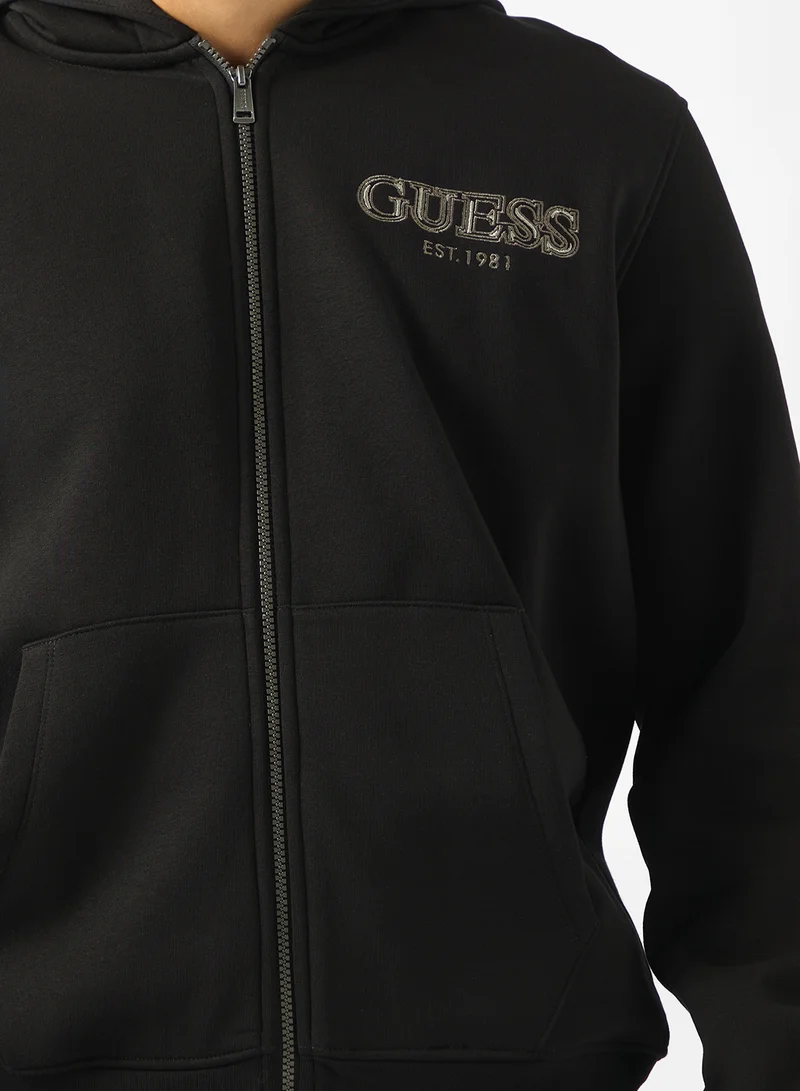 GUESS Zip Detailed Basic Hoodie