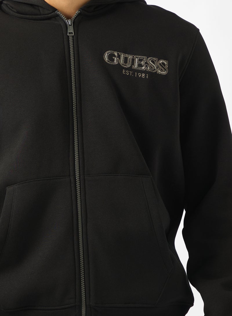 GUESS Zip Detailed Basic Hoodie - Image 3