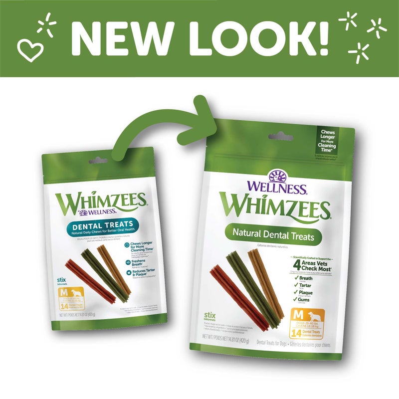 Whimzees Wellness Stix Dog Dental Treats, Natural Chews, Medium Size Stick, (14 Count) - Image 3