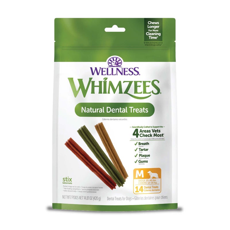 Whimzees Wellness Stix Dog Dental Treats, Natural Chews, Medium Size Stick, (14 Count) - Image 1
