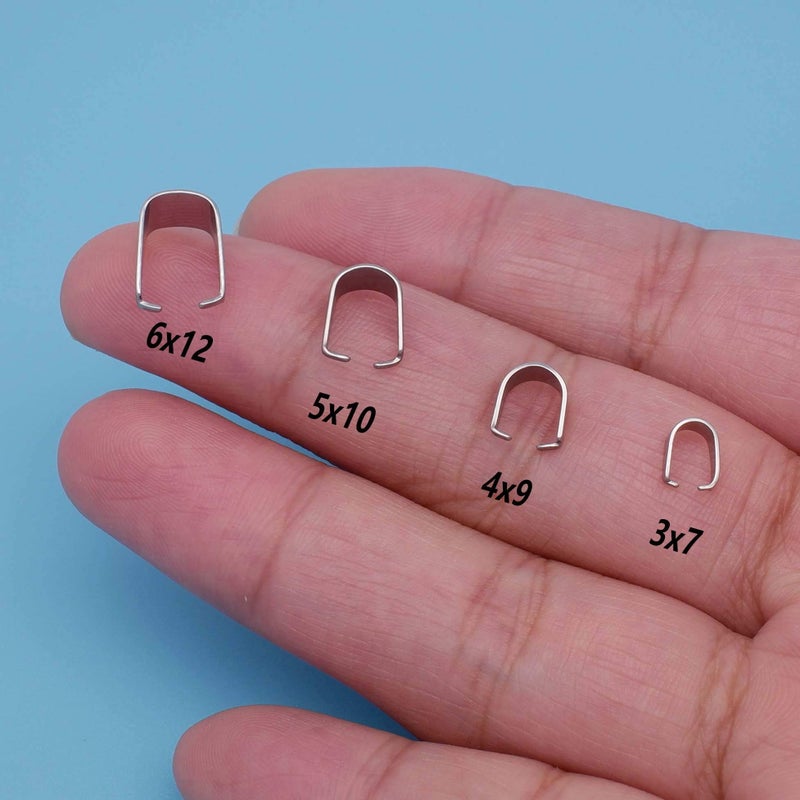 THREENEST 50PCS 304 Stainless Steel Pinch Bails for Pendant Charms, Snap Open Clips Bail, Connector Metal Clasps Findings Supplies for Necklace Bracelet Jewelry Making [6x12mm] - Image 3