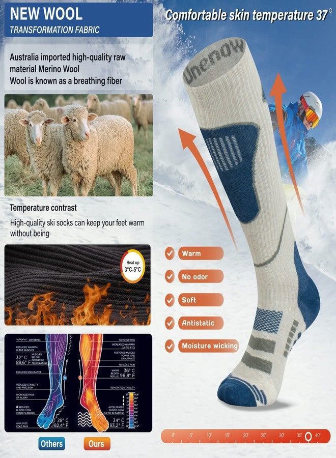 unenow Merino Wool Ski Socks 2 Pairs, Thermal Knee High Warm Socks for Snowboarding, Hiking, Cold Weather, Snow, Hunting - Image 2