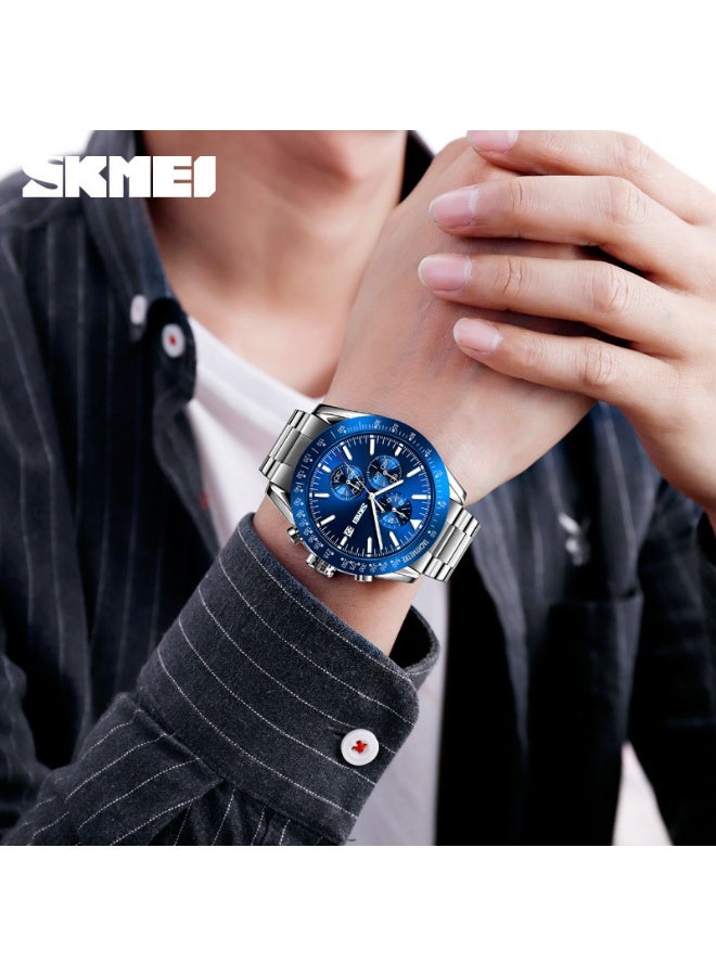سكمي ساعة رجالية كرونوغراف رجالي كاجوال كرونوغراف تقليد كوارتز مقاوم للماء ساعة رياضية رجالية من الفولاذ المقاوم للصدأ حزام فولاذ مقاوم للماء ساعة رجالية للأعمال - Image 2